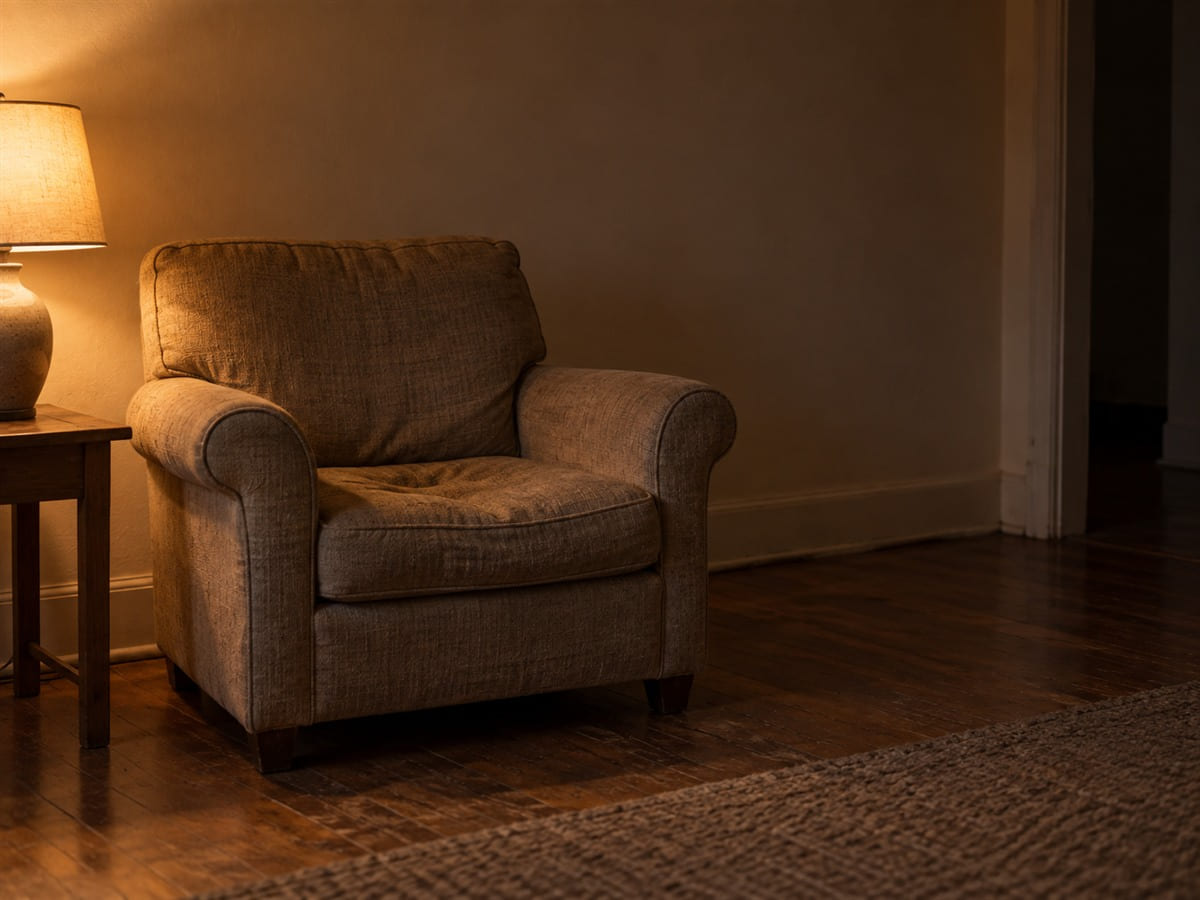 An armchair with the shape of somebody still in the cushion